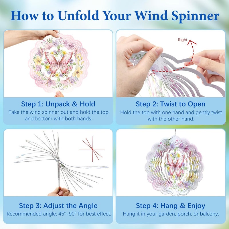 WAZZIO Butterfly Wind Spinners Outdoor, Birthday Gifts for Women Wife Mom, Butterfly Hanging Wind Sculptures Spinners for Christmas, 12 inch Outdoor Indoor Hanging Ornament for Garden Backyard Lawn - Image 4